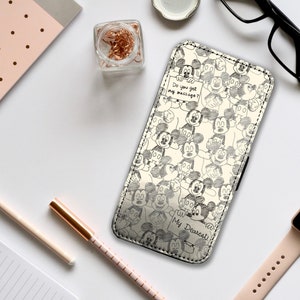 Custodia per telefono con portafoglio e inserti per carte, custodia in pelle personalizzata, custodia per telefono personalizzata, Topolino vintage Disney