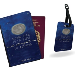 Gepersonaliseerde paspoorthoes, aangepast bagagelabel, reiscadeauset, reissetcadeau, Disney Peter Pan en Wendy, Neverland, Tinkerbell