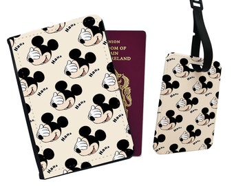 Personalised Passport Cover and Luggage Tag - Drawing, Gift, Adventure, Disneyland, Disney, Laughing Micky Mouse