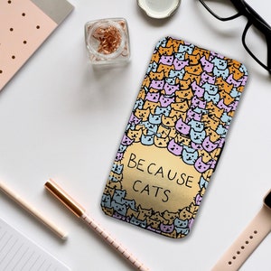 Étui portefeuille avec inserts pour cartes, Étui de téléphone personnalisé en cuir, Étui de téléphone personnalisé, Parce que les chats, Cadeau pour les mamans chat - Ajoutez votre nom !