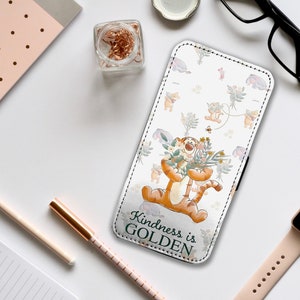 Étui portefeuille avec inserts pour cartes, housse de téléphone en cuir personnalisée, cadeau pour elle, Winnie Winnie l'ourson Disney, citation tigrou, la gentillesse est dorée