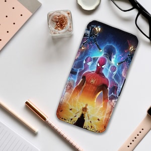 Capa de celular tipo carteira com compartimentos para cartões, capa de couro personalizada, capa de celular personalizada, Marvel Spiderman No Way Home, Doutor Estranho