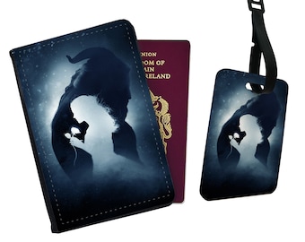 Personalised Passport Cover, Customised Luggage tag, Travel Gift Set, Travel Accessories Set Gift, Disney Beauty and Beast - Add your name!