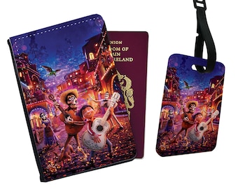 Personalised Passport Cover, Customised Luggage tag, Travel Gift Set, Disney Coco, Miguel, Pursuing your dreams, Music