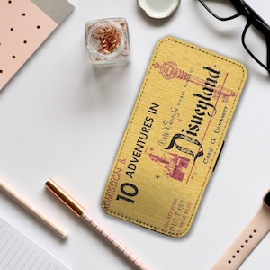 Brieftasche Telefon Abdeckung mit Karteneinsätzen, personalisierte Leder Telefon Abdeckung, benutzerdefinierte Telefonhülle, Disney Hülle, Disneyland Eintrittskarte
