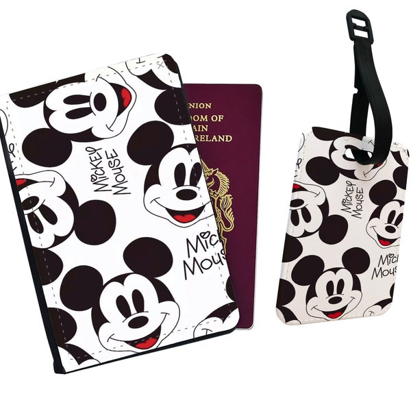 Personalised Passport Cover, Customised Luggage tag, Travel Gift Set,  Mickey Mouse, Vintage Cartoon