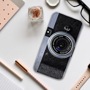 Étui portefeuille avec inserts pour cartes, housse de téléphone en cuir personnalisée, coque de téléphone personnalisée, cadeau photographe, appareil photo vintage - Ajoutez votre nom