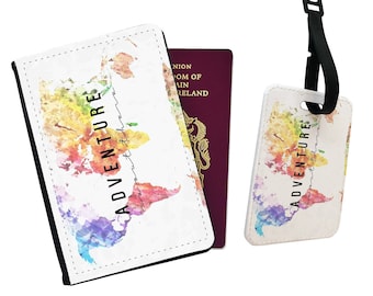 Personalised Passport Cover and Luggage Tag, Gift, Travel, Adventure, Holiday, World Map, World Traveler