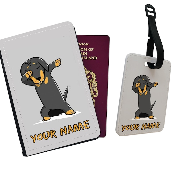 Personalised Passport Cover, Customised Luggage Tag, Travel Set Gift, Funny Travel Set, Cool Dog Dub Dance, Add your name!