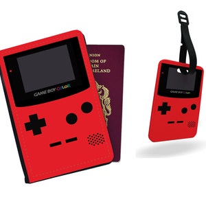 Gepersonaliseerde paspoorthoes, aangepast bagagelabel, reisaccessoireset, gameboy-console, cadeau voor gamer - voeg je naam toe!