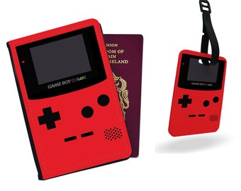 Étui pour passeport personnalisé, étiquette de bagage personnalisée, ensemble d&#39;accessoires de voyage, console Gameboy, cadeau pour gamer - Ajoutez votre nom !