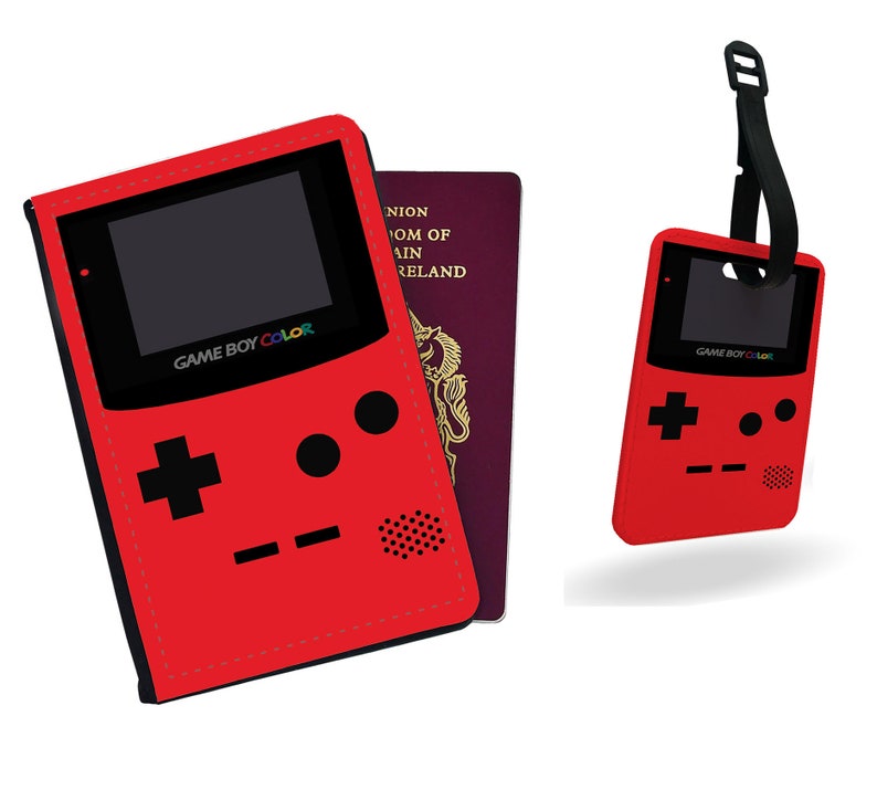 Personalised Passport Cover, Customised Luggage Tag, Travel Accessories Set, Gameboy Console, Gift for Gamer Add your name image 1