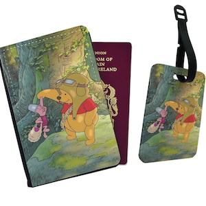 Gepersonaliseerde paspoorthoes, aangepast bagagelabel, reissetcadeau, Disney Winnie Pooh en Knorretje, voeg je naam toe!