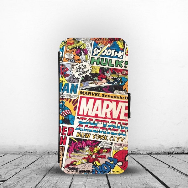 Wallet Phone Cover with Card Inserts, Personalised Leather Phone Cover, Custom Phone Case, Gift for Marvel Lovers, Avengers