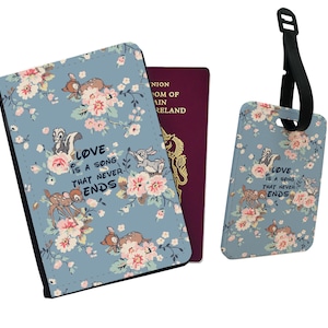 Personalised Passport Cover, Customised Luggage Tag, Travel Accessories Set Gift, Disney Bambi