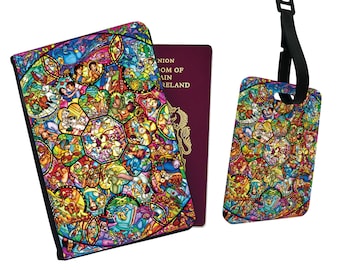 Personalised Passport Cover, Customised Luggage Tag, Travel Accessories Set Gift, Disney Princess, Mickey Mouse