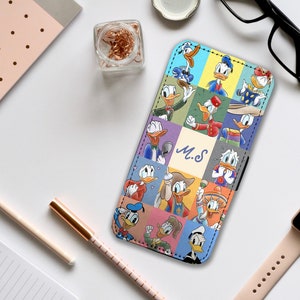 Custodia per telefono con portafoglio e inserti per carte di credito, custodia in pelle personalizzata per telefono, custodia per telefono personalizzata, Paperino arrabbiato: aggiungi le tue iniziali!