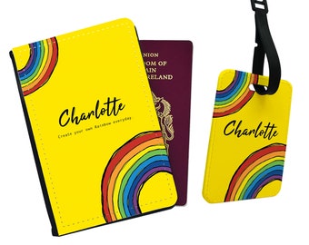 Personalised Passport Cover, Customised Luggage Tag, Travel Essential Set, Custom Gift, Create Your Own Rainbow Everyday - Add your Name!