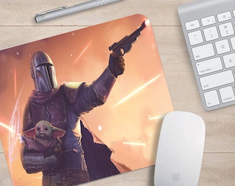 Gaming Mouse Pad, Non-slip Rubber base Mouse Mat, Waterproof Surface, Office Working, Razor Crest, The Mandalorian - Add your Name!
