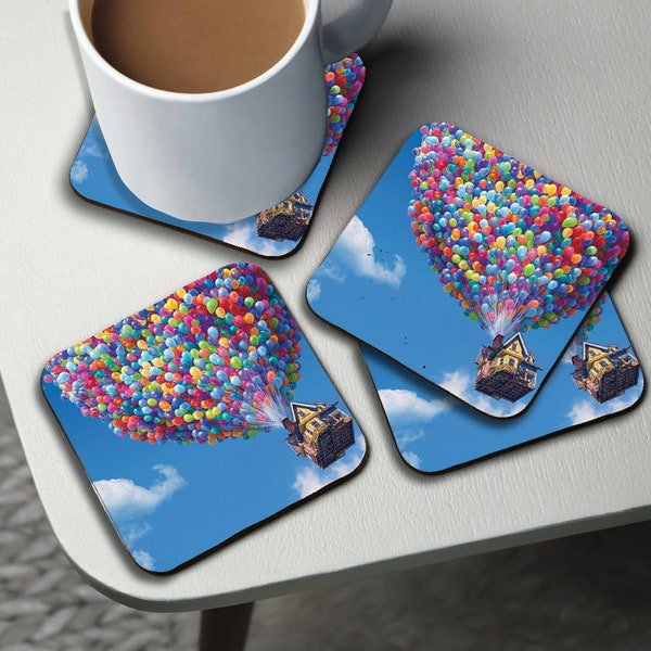 Personalised High Gloss Cup Coasters, Square Drink Coaster, Round Coffee Coaster, Custom Gift, Disney Up, Adventure is Out There