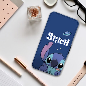 Brieftaschen-Telefon-Abdeckung mit Karteneinsätzen, personalisierte Leder-Telefon-Abdeckung, kundenspezifische Telefon-Hülle, Disney-lustiger Stich