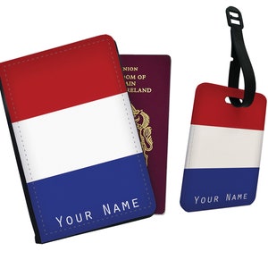 Gepersonaliseerde paspoorthoes, aangepast bagagelabel, reiscadeauset, reiscadeau, reislust, vlag, Nederland - voeg je naam toe!