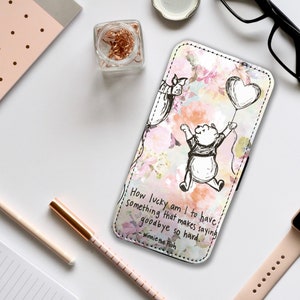 Étui de téléphone portefeuille avec inserts pour cartes, housse de téléphone personnalisée en cuir, coque de téléphone personnalisée, Disney Winnie Winnie l'ourson et Ferkel - Ajoutez votre nom !