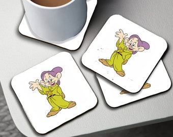 Personalised High Gloss Cup Coasters, Square Drink Coaster, Round Coffee Coaster, Custom Disney Gift, Snow White, Dwarf, Dopey