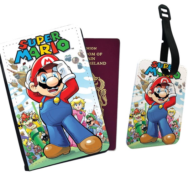 Personalised Passport Cover and Luggage Tag, Drawing, Gift, Adventure, Disneyland, Road Trip, Super Mario