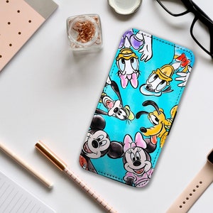 Custodia per telefono con portafoglio e inserti per carte di credito, custodia in pelle personalizzata per telefono, Disney Topolino e i suoi amici: aggiungi il tuo nome!