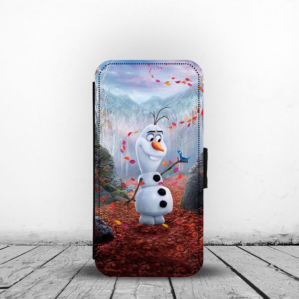 Wallet Phone Cover with Card Inserts, Personalised Leather Phone Cover, Custom Phone Case, Disney Frozen, Olaf the Snowman