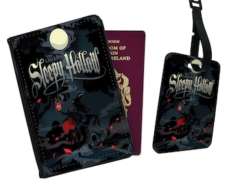 Personalised Passport Cover and Luggage Tag Gift Travel Holiday Adventure  Sleepy Hollow Gothic Horror