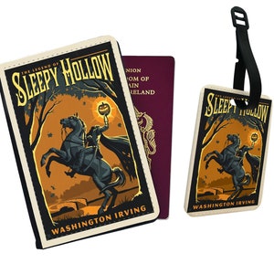 Gepersonaliseerde paspoorthoes en bagagelabel Cadeau Reizen Vakantie Avontuur Sleepy Hollow Gotische stijl