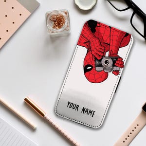Étui portefeuille avec inserts pour cartes, housse de téléphone en cuir personnalisée, coque de téléphone personnalisée, Marvel Avengers Spiderman - Ajoutez votre nom !