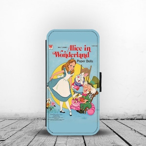 Wallet Phone Cover with Card Inserts, Personalised Leather Phone Cover, Custom Phone Case, Disney Princess, Disney Alice in Wonderland