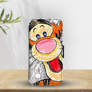 May include: A colorful illustration of Tigger from Winnie the Pooh. The illustration is painted in a cartoon style with a white splatter background. Tigger is looking directly at the viewer with a big smile and his tongue sticking out.