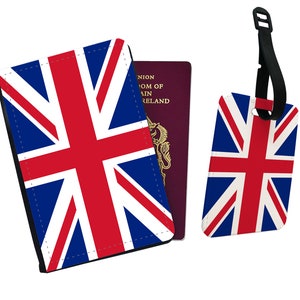 Gepersonaliseerde paspoorthoes, aangepast bagagelabel, reiscadeauset, reiscadeau, reislust, vlag van Groot-Brittannië, alle landen beschikbaar!