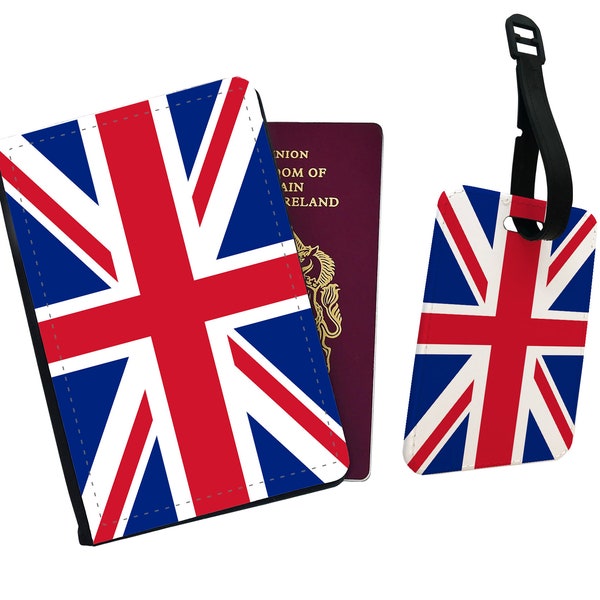 Étui pour passeport personnalisé, étiquette de bagage personnalisée, coffret cadeau de voyage, cadeau de voyage, envie de voyager, drapeau de la Grande-Bretagne, tous les pays disponibles !