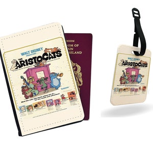 Gepersonaliseerde kunstleren paspoorthoes en bagagelabel - Set reisaccessoires cadeau - Disney Retro Aristocats Comic
