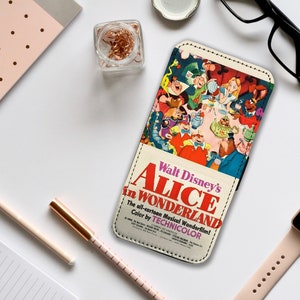 Capa de celular tipo carteira com compartimentos para cartões, capa de celular personalizada, capa de celular personalizada, princesa Disney, presente para ela, Alice no País das Maravilhas