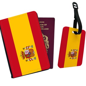 Personalised Passport Cover, Customised Luggage tag, Travel Gift Set, Travel Gift, Wanderlust, Flag, Spain All Countries Available image 1