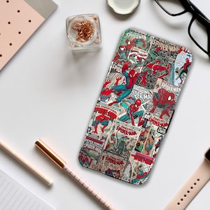 Étui de téléphone portefeuille avec inserts pour cartes, Housse de téléphone en cuir personnalisée, Étui de téléphone personnalisé, Cadeau Marvel, Spiderman super-héros, No Way Home