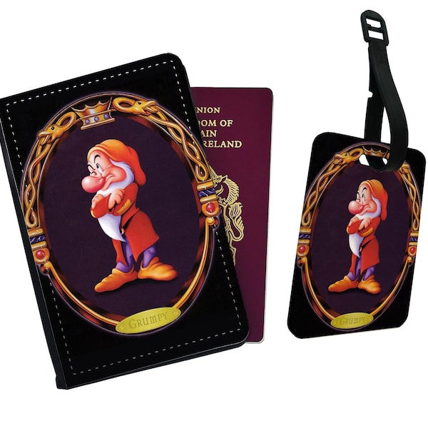 Funda de pasaporte personalizada, etiqueta de equipaje personalizada, Blancanieves de Disney y los siete enanitos, Gruñón de Disney - ¡Añade tu nombre!