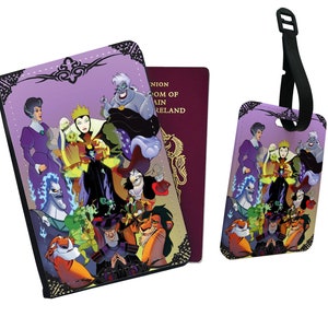 Gepersonaliseerde paspoorthoes en bagagelabel, cadeau reisaccessoire, aangepast cadeau, Disney Super Villains