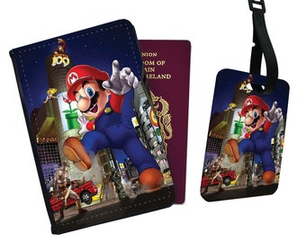 Personalised Faux Leather Passport Cover and Luggage Tag, Gift, Adventure, Road Trip, Super Mario, Custom Gift - Add Your Name