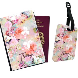 Étui pour passeport personnalisé, étiquette de bagage personnalisée, coffret cadeau de voyage, lot d'accessoires de voyage, jolies marguerites, ambiance estivale - Ajoutez votre nom !