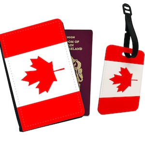 Gepersonaliseerde paspoorthoes, aangepast bagagelabel, reiscadeauset, reiscadeau, reislust, vlag, Canada - alle landen beschikbaar!