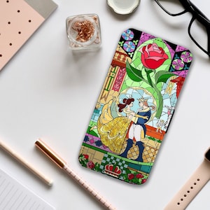 Wallet Phone Cover with Card Inserts, Personalised Phone Cover, Custom Case, Disney Princess Belle, Beauty and the Beast - Add your name!