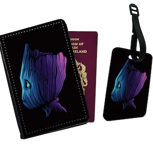 Gepersonaliseerde paspoorthoes en bagagelabel, cadeau reisaccessoires, Marvel, Avengers, Guardians of the Galaxy, Groot