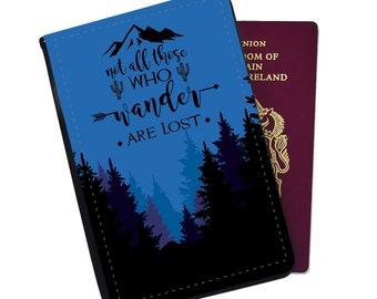 Personalised Faux Leather Passport Cover & Luggage Tag - Travel Accessories Set Gift - Life Travel Quote: Not all those who wander are lost